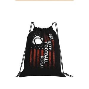 Eat Sleep Football Repeat Unisex Drawstring Backpack Bag Sport Gym Travel Swi...